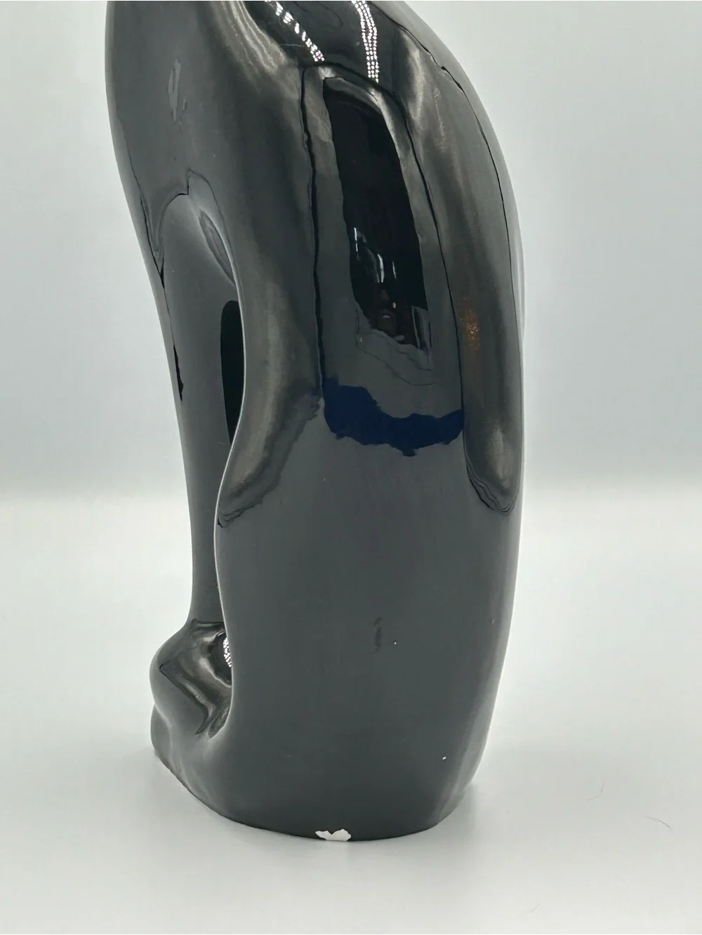 MCM Black Ceramic Cat Figurine with Green Eyes Mid Century Modern